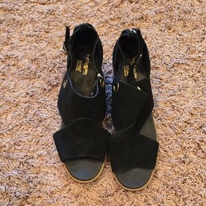 Clarks Black Suede Open-Toe Sandals
